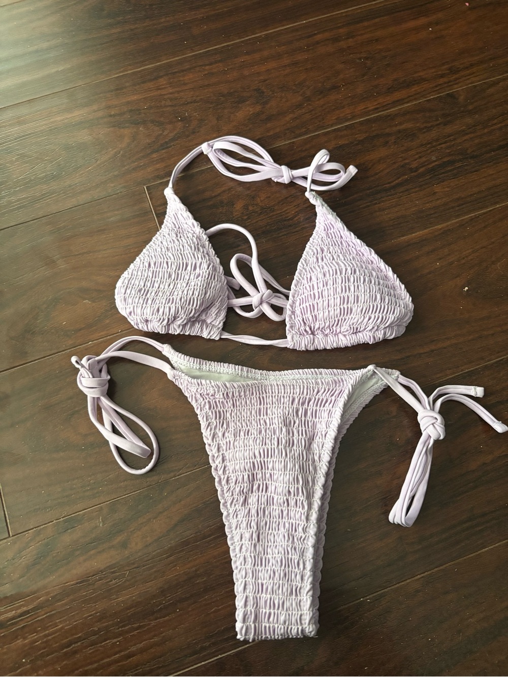 SHEIN Lilac Smocked Tie-Side Bikini Set
